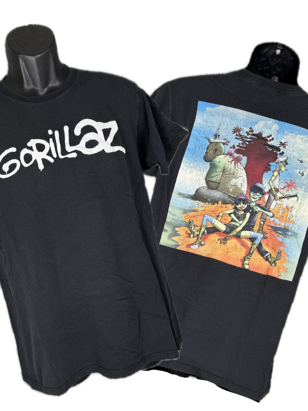 Gorillaz Plastic Beach Band T Shirt Medium Black Optima Tag Y2K Indie Rock Merch